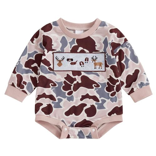 Baby Boy Hunting Clothes Duck Embroidery Camouflage Bubble Romper Sweatshirt Bodysuit Cute Infant One Piece Outfit