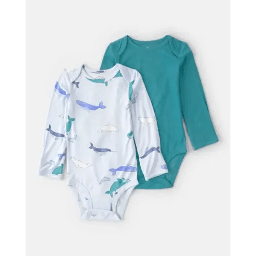 Baby 2-Pack Whale PurelySoft Long-Sleeve Multipack Bodysuits - Blue | Carter's