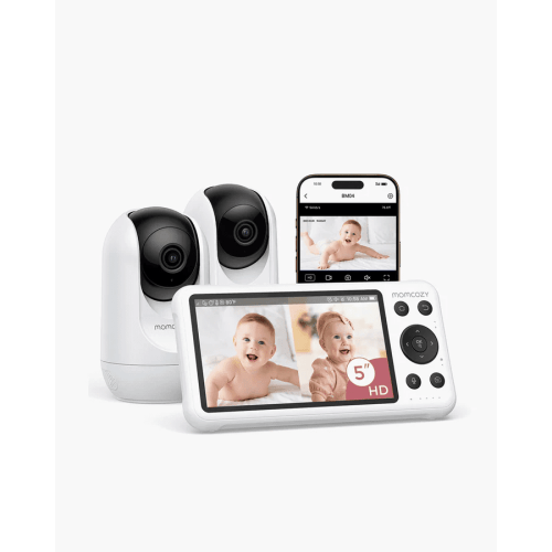 Momcozy Smart WiFi Baby Monitor with 2 Cameras, 5’’ 1080P Split Screen Video Baby Monitor with Camera and Audio, Clear Night Vision, 5000mAh Battery, 2-Way Audio