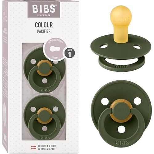 BIBS Pacifiers Colour Collection | Natural Rubber Baby Pacifier | Round Nipple | Set of 2 BPA-Free Soothers | Made in Denmark | 0+ Months (Pack of 2) | Hunter Green