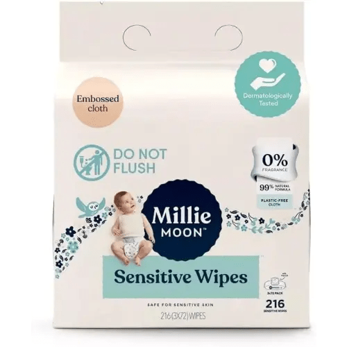 Millie Moon Sensitive Wipes (216 Count)-3 Packs of 72 Wipes(1Box)