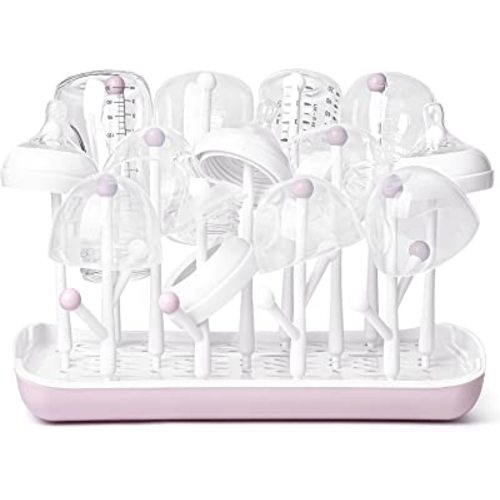 Termichy Baby Bottle Drying Rack, Large Capacity Baby Bottle Rack for Bottles, Dry Rack with Removable Water Tray(Pink)
