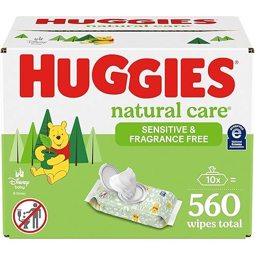 Huggies Natural Care Sensitive Baby Wipes, Unscented, Hypoallergenic, 99% Purified Water, 10 Flip-Top Packs (560 Wipes Total)