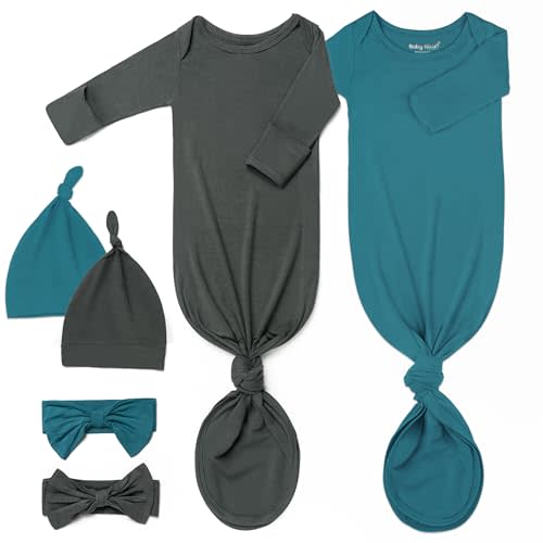 Newborn Baby Knotted Gown, Ultra-Soft Infant Sleeper Coming Home Outfit with Hat, Bowknot (2 Packs)