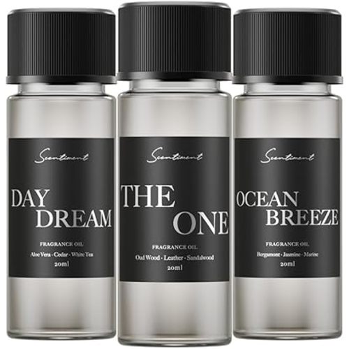 Scentiment Hotel Diffuser Oil Discovery Kit | Inspired by Five-Star & Luxury Hotel Scents | Aromatherapy Oils with Notes of Cardamom, Tuscan Leather, and Sandalwood (20ml, Top 3 Scents)