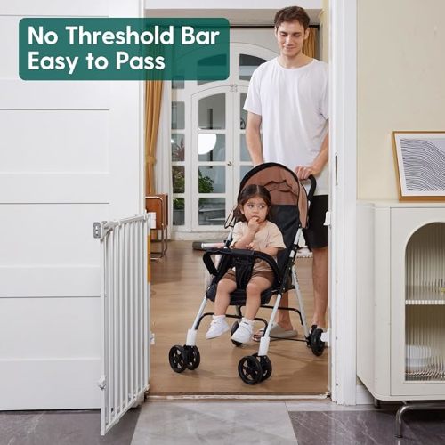 Babelio Baby Gate for Stairs, Kitchen & Doorways, 26-43" W 28" H No Bottom Bar| Easy Installation| One-Handed Operation| Auto-Close| Hardware Mount (Drill Needed) Safety Dog/Pet Gate Indoor (White)