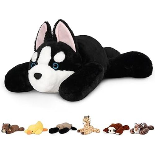 Niuniu Daddy 20" | 3.3 Pound Weighted Husky Stuffed Animals for Adults Kids, Weighted Stuffed Husky Dog Plush for Toddler, Fluffy Plushy Toy Body Pillow with Soft Fur for Present Christmas Birthday