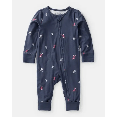 Baby Boy Football Print PurelySoft Long-Sleeve Sleep & Play Pajamas - Blue - Carter's | Carter's