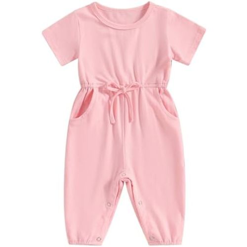 Mubineo Toddler Baby Girl Boy Summer Fall Clothes Basic Plain Romper Jumpsuit Short Sleeve Rompers Cute Newborn Outfits