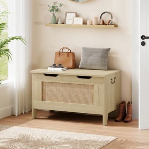 Toy Storage Chest with Safety Hinge - 350lb Capacity Wooden Trunk Bench for Playroom & Entryway