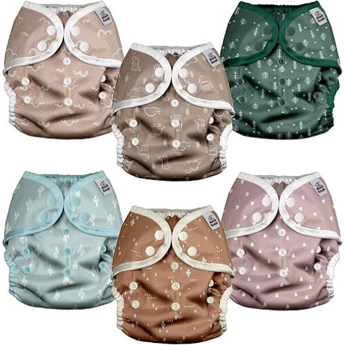 Mama Koala Reusable Adjustable Cloth Diaper Covers with Double Gusset for Girls and Boys, Snap Closure, Size M(Simply Neautrals)