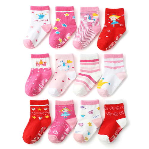 Fraobbg 12 Pack Baby Girls Non Slip Skid Crew Socks Toddlers Infant Cotton Grips Ankle Socks