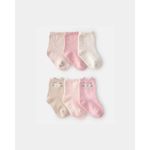 Baby Girl 6-Pack Cat Polka Dots Crew Socks | Carter's