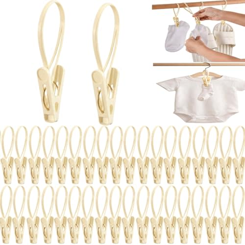 36 Pack Strong Grip Baby Hanger Clips Baby Pants Hangers Non-Slip Laundry Hanging Clips with Plastic Rope Hooks Multi-Purpose for Clothes, Socks Towels Pants Closet Organizer Space Saving