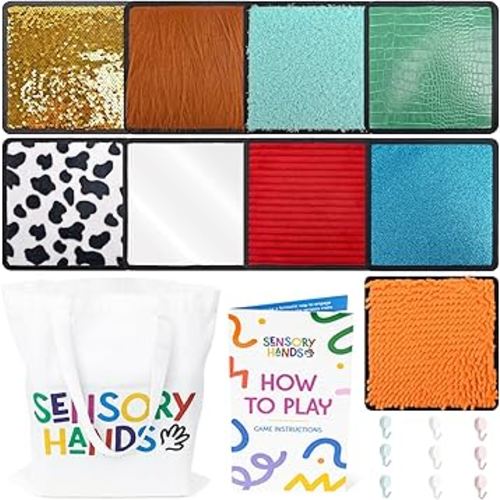 Textured Sensory Mats for Special Needs Kids - 8" Colorful Fidgeting Tactile Sensory Toys for Learning - Sensory Mat Set with Adhesive Hooks for Wall Hanging & Tote Bag - 16 & 12 Pack (Pack of 9)