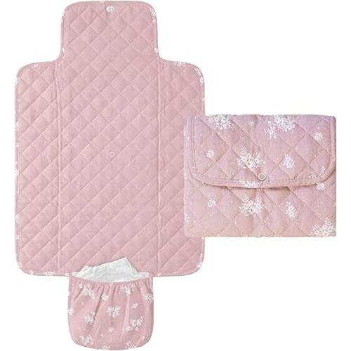 Portable Diaper Changing Pad - Waterproof Travel Baby Changing Mat - Foldable Compact Diaper Change Pad - Lightweight On The Go Change Station for Newborn Infant (Antique Rose)