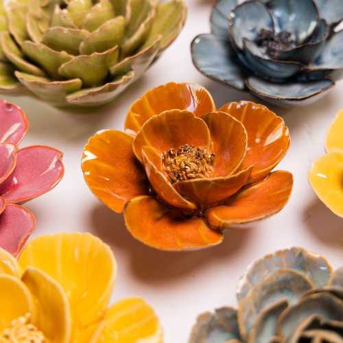 Burnt Orange Ceramic Poppy: Floral Wall Art Hanging