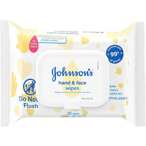 Johnson's Baby Disposable Hand & Face Cleansing Wipes, Pre-Moistened Wipes Gently Remove 99% of Germs & Dirt from Delicate Skin, Paraben-, Phthalate- & Alcohol-Free, Hypoallergenic, 25 Count