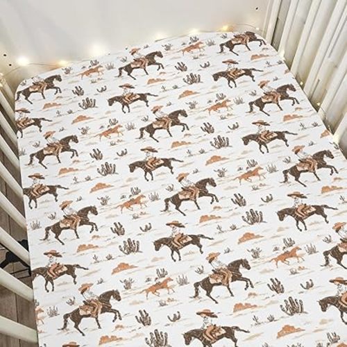 Vintage Cowgirl Cactus Baby Crib Sheets for Boy Girl 52"x28" Western Cowgirl Love Soft Stretchy Fitted Crib Mattress Cover Wild Desert Baby Sheet for Standard Crib & Toddler Mattress Pad