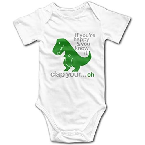 OASCUVER T Rex Dinosaurs If You're Happy & You Know It Cute Baby Bodysuit White