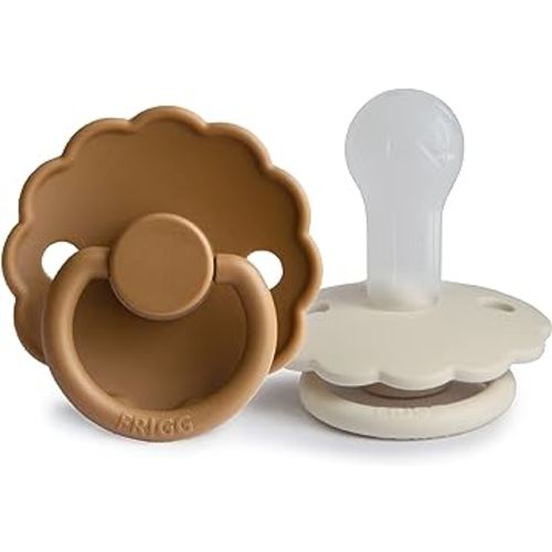 FRIGG Daisy SilkySoft Silicone Baby Pacifier | Made in Denmark | BPA-Free (Cappuccino/Cream, 6-18 Months)