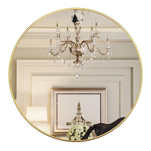 Gold 24 Inch Round Mirror - Bathroom & Wall Decor for Living Room, Entry Way, Bedroom - Metal Framed