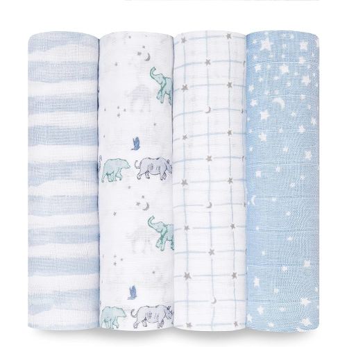 aden + anais Boutique Muslin Swaddle Blanket for Baby Girls and Boys, Newborn Receiving Blanket for Swaddling, 100% Muslin Cotton Swaddle Wrap, 4 Pack, Rising Star