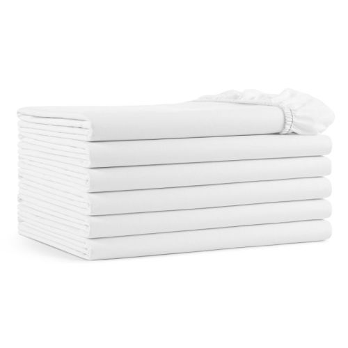 Arkwright Home T180 White Fitted Sheets (6 Pack) - Cotton/Poly Blend, Twin 36x80x12