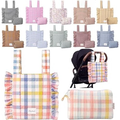 Abbylike Plaid Stroller Bag Stroller Organizer, Colorful
