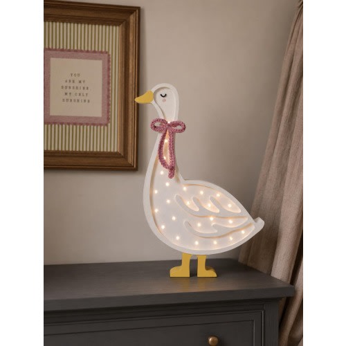 Wooden Night Light White Goose Rustic Nursery Lamp Farmhouse Style Kids Room Girl Decor Baby Shower Gift Silly Boho Duck Wall Lamp Farm