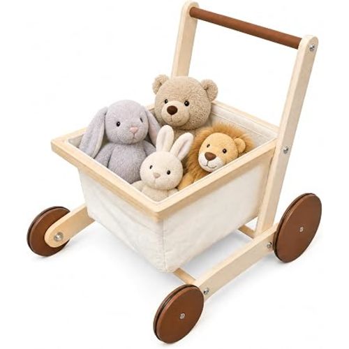 Wooden Baby Walker, Sit to Stand Baby Doll Stroller for Boys Girls