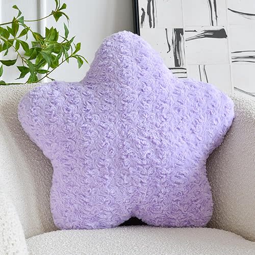 Star Pillow, 19.7" Star Shaped Plush Pillow for Couch Bed Sofa, Cute Decorative Throw Pillows with Soft Faux Fur Room Decor for Bedroom Living Room (Lavender)
