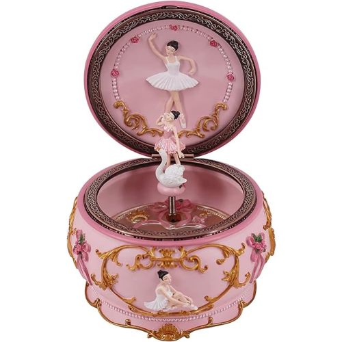 Classical Ballerina Music Box Collectible Mechanical Musical Box with Colorful Lights and Sankyo 18-Note Wind Up Signs of The Girl Heart Gift for Birthday Christmas(Swan Lake)