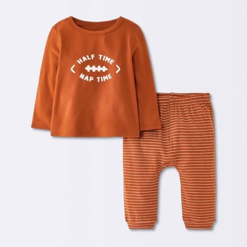 Baby Boys' Half Time Nap Time Long Sleeve Shirt and Joggers Set - Cloud Island™ Brown 6-9M