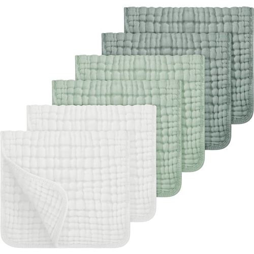 Looxii Muslin Burp Cloths 100% Cotton Muslin Cloths Large 20''x10'' Extra Soft and Absorbent 6 Pack Baby Burping Cloth for Boys and Girls White+Green