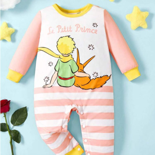 LE PETIT PRINCE X SHEIN Baby Girl Cute Cartoon Fox Pattern Long Sleeve Jumpsuit, Pink