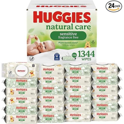 Huggies Natural Care Sensitive Baby Wipes, Unscented, Hypoallergenic, 99% Purified Water, 24 Soft Packs of 56 (1344 Wipes Total)