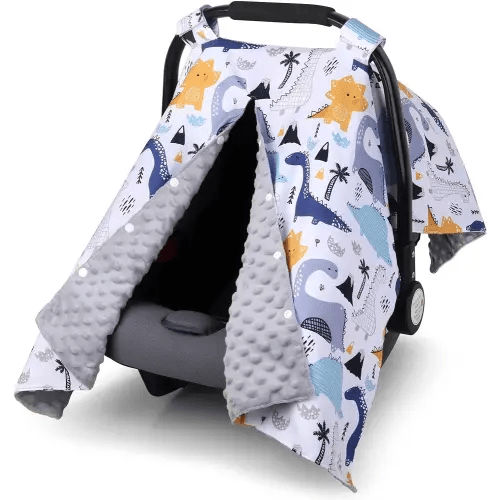 Rquite Baby Car Seat Cover, Carseat Covers Baby Boy, Minky Infant Car Seat Cover Winter, Peekaboo Opening Car Seat Canopy, Multi-use Baby Carrier, Stroller, Nursing Cover, Minky Blanket, Dinosaur