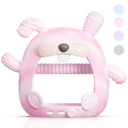 akolik Teething Toys for Babies,Baby Teething Relief Teether Toys for 0-3-6-9-12 Months,Silicone Teething Mitten Toys,Anti Dropping Wrist Hand Teethers Baby Chew Toys,Baby Essential,BPA-Free(Pink)