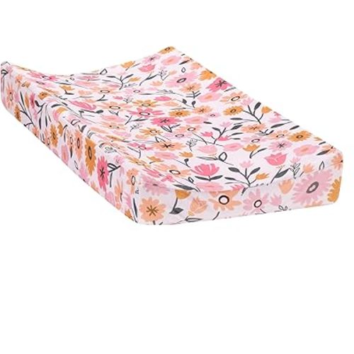 Lambs & Ivy Little Garden Ultra-Soft Pink Minky Floral Baby Changing Pad Cover
