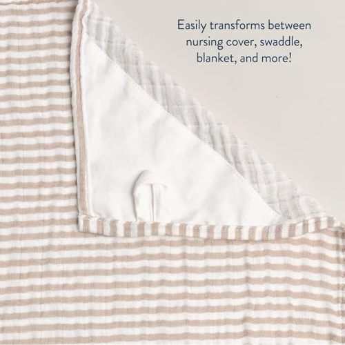 Itzy Ritzy Breastfeeding Boss Multi-Use Cover – A Nursing Cover, Swaddle, Car Seat Cover, Tummy Time Mat & Burp Cloth All in One – Made of Soft Muslin Fabric & Measures 47” x 47” (Taupe Stripe)