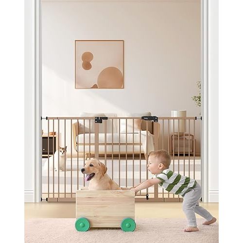 keny 29"-55" Extra Wide Baby Gate, Pressure Mounted No Drilling Dog Gate for Stairs Doorways, Easy Walk Through Safety Gate for Babies or Pets, 30" Tall, Brown