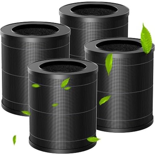 4 Pack MR2566 Filter Replacement Compatible with MORENTO MR2566 Air Purifier, 3-in-1 HEPA & Activated Carbon Replacement Filter, Standard Version, Black