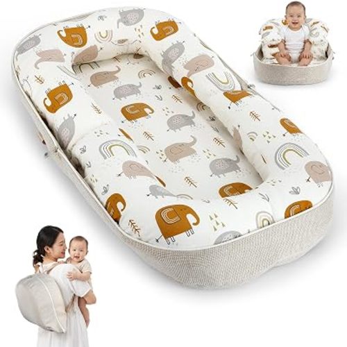 Tummy Time Mat, 100% Cotton 2-in-1 Baby Play Mat, Elephant