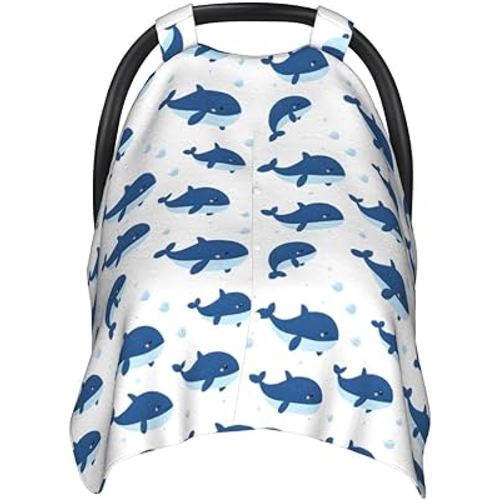 Cute Whale Blue Print Baby Car Seat Covers, Breathable Nursing Cover Breastfeeding Cover, Stroller Covers, Multi-use Infant Carseat Canopy, Baby Boys Girls Newborn Essentials