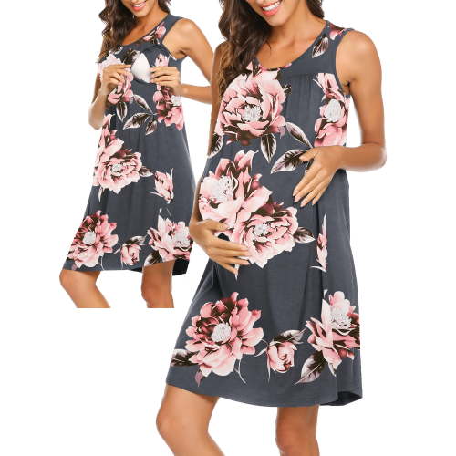 Avidlove Maternity Nursing Nightgown Dress Pleated Hospital Gowns for Women Sleeveless Tank Labor Delivery Breastfeeding Dresses