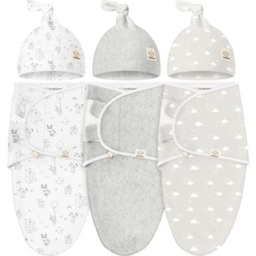 3-Pack Soothe Swaddle Wraps with Knot Hats, Medium