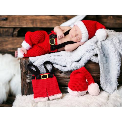 Christmas Baby Photography Props Christmas Cap Newborn Crochet Santa Claus Outfits Baby First Christmas Photo Props Newborn Christmas Photo