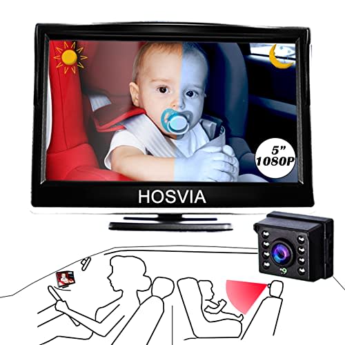 Baby Car Mirror, 5 Inch HD Monitor Display, Infant Rear View Facing Back Seat Mirror, Night Vision
