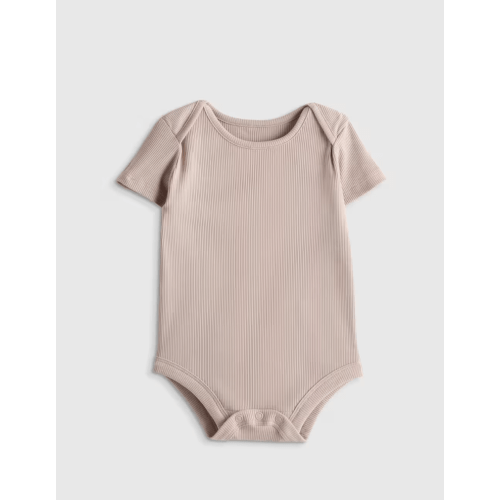 Softest Rib Short Sleeve Bodysuit  in Mushroom
